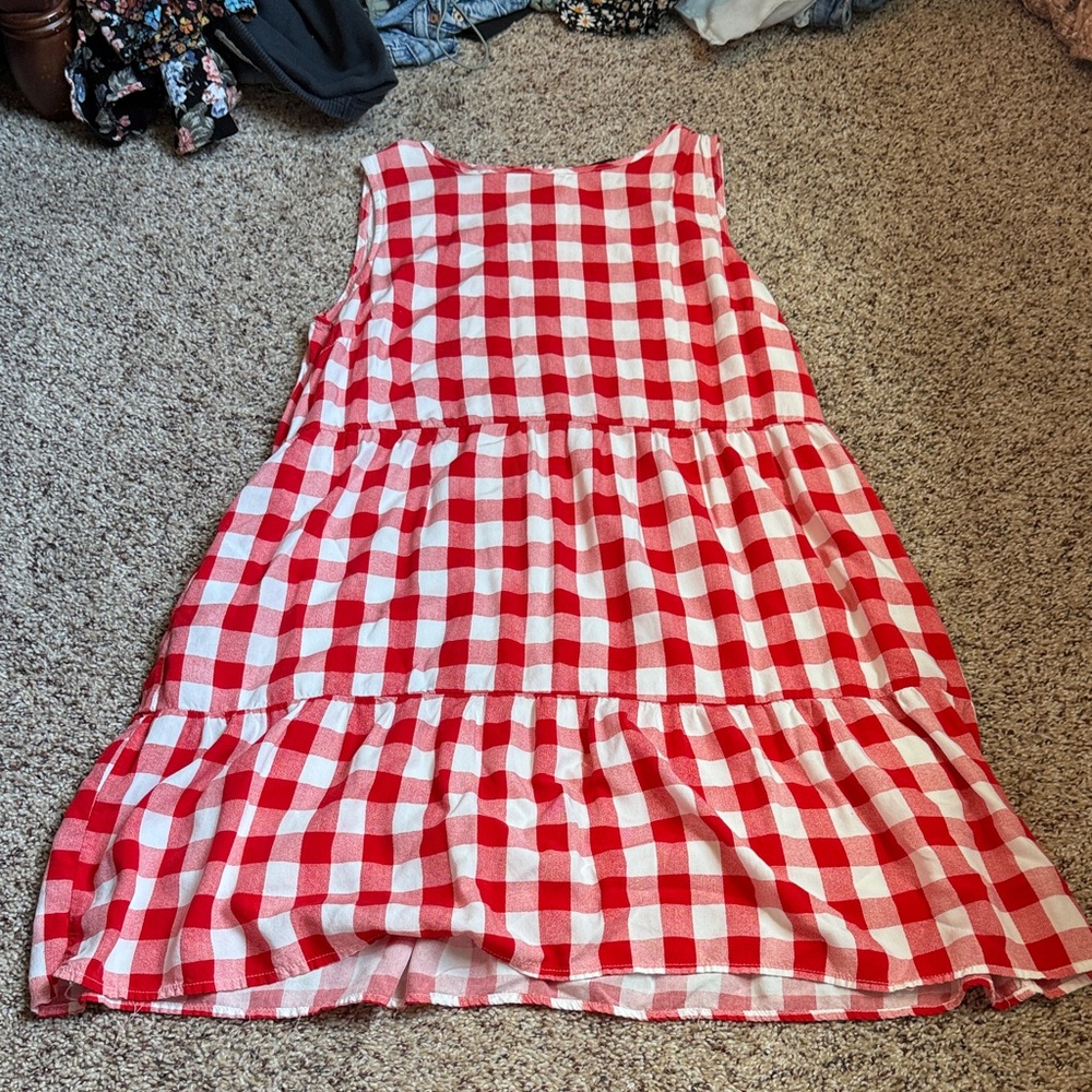 Red and White Gingham Sleeveless Dress